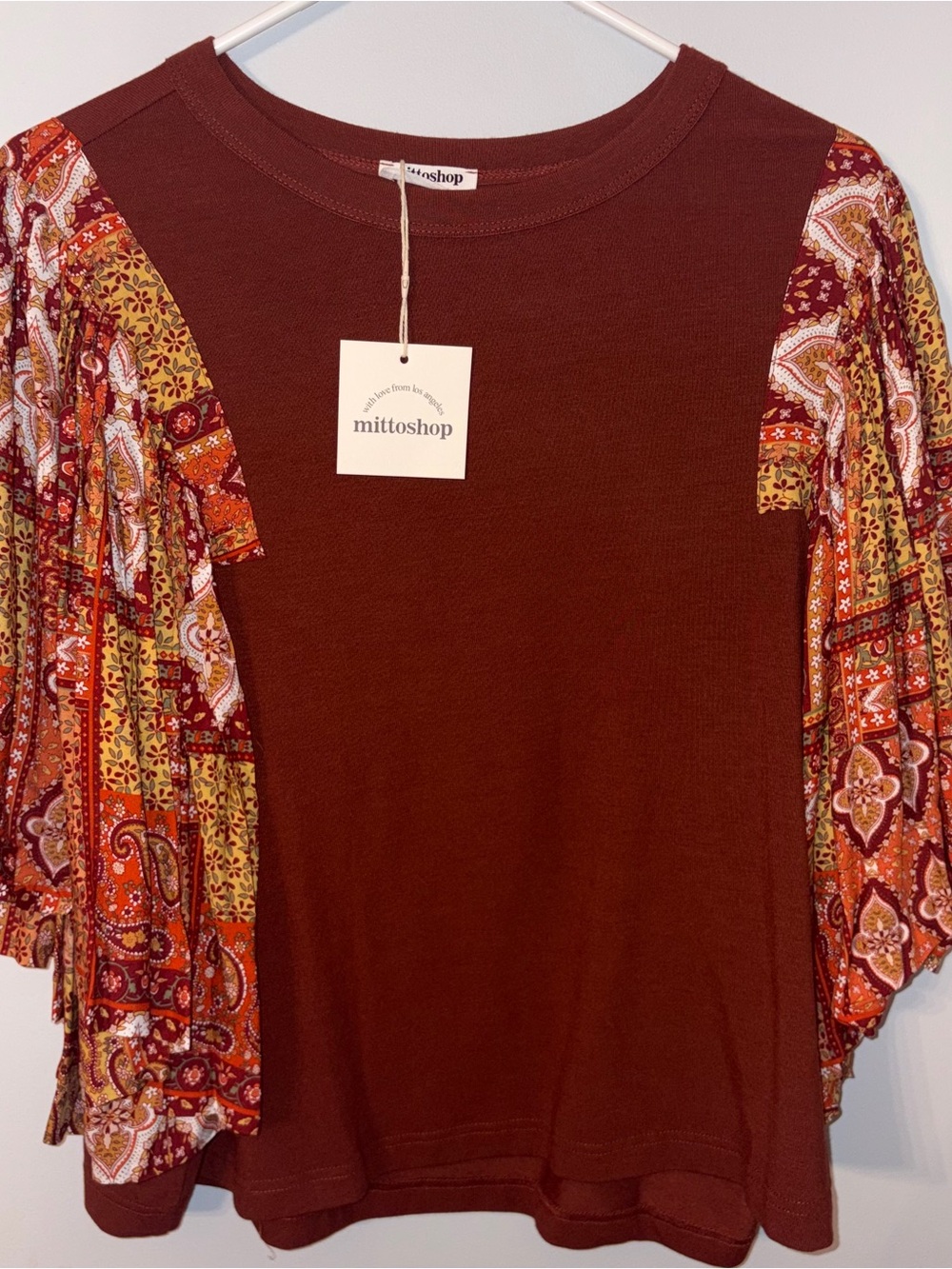 Mittoshop Women's Maroon Puff-Sleeve Top Size Small